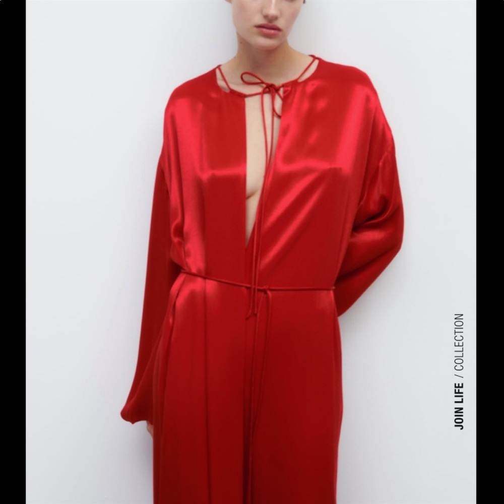 Zara red viscose flowy limited edition Halloween cape dress with black mask - Picture 3 of 16